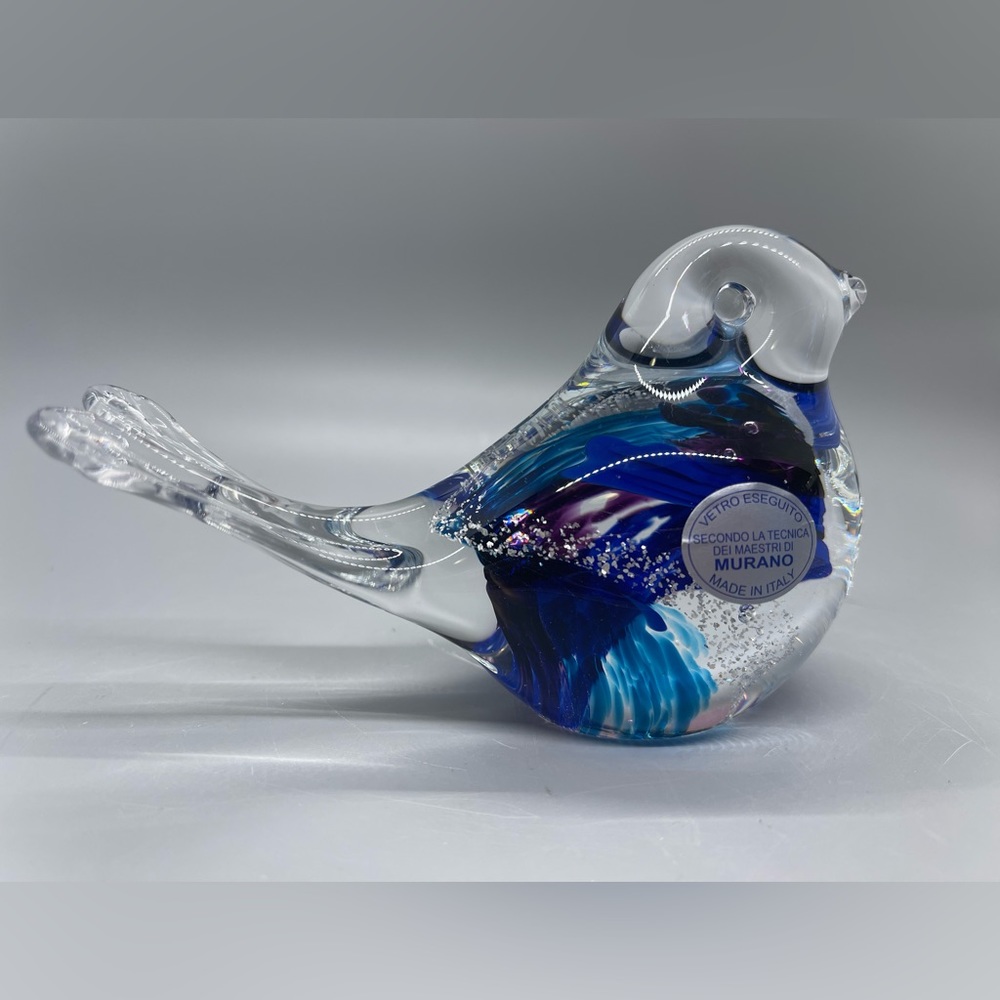 Glass Bird Paperweight Blue With Silver NWT bluebird